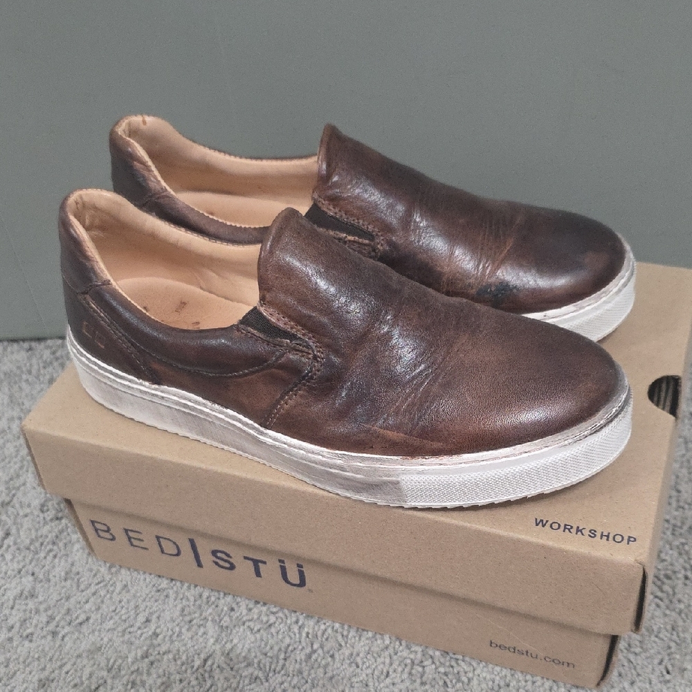 BED|STU Men's Dark Brown Leather Slip-Ons